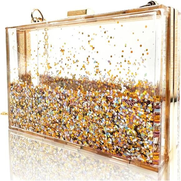Transparent Sequin Clutch Purse Clear Box Crossbody Evening Bag Wedding Party - Picture 2 of 7